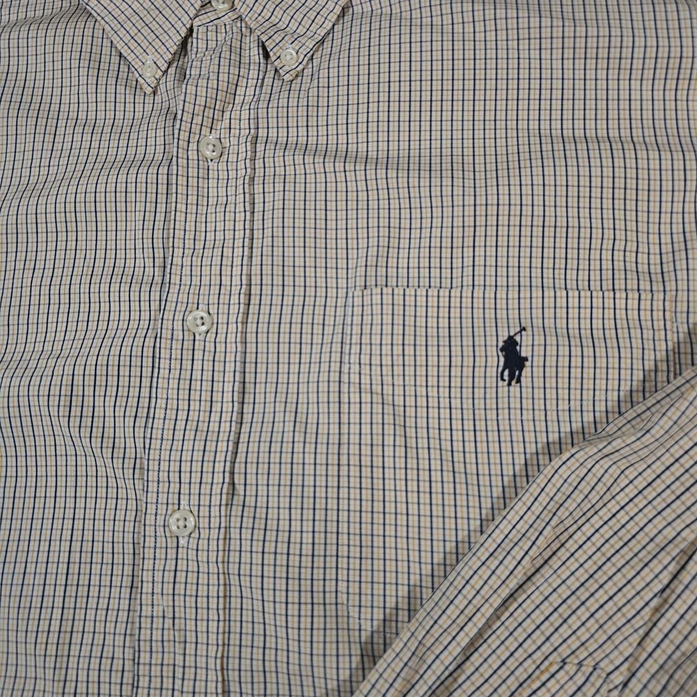 Ralph Lauren Polo Shirt Mens XL Yellow Blue Plaid Blaire Button Down